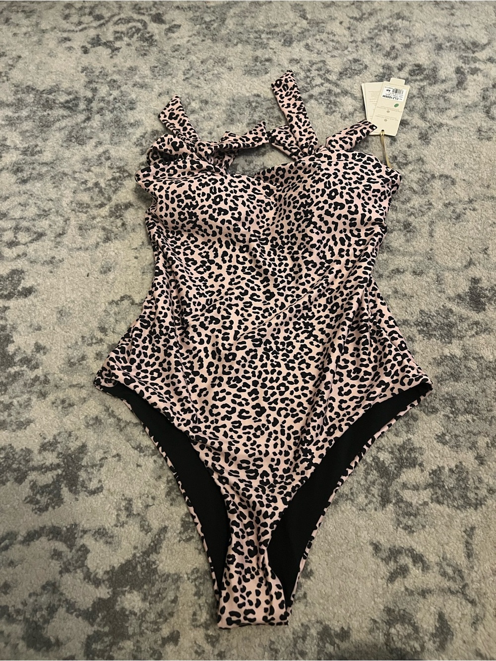 Ecco Pink and Black Leopard Tie-Shoulder Top